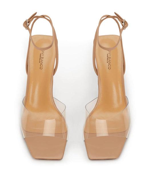 Tony Bianco Nelani Clear Vinylite/Skin 10.5cm Block Heels Skin Color | SMYVO35547