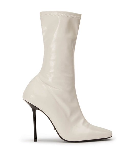 Tony Bianco Remie Ecru Crinkle Patent 10.5cm Stiletto Boots White | EMYVG90156