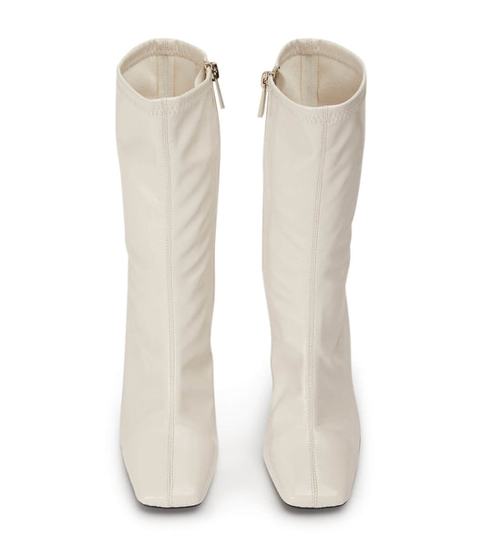 Tony Bianco Remie Ecru Crinkle Patent 10.5cm Heeled Boots White | QMYUV84144