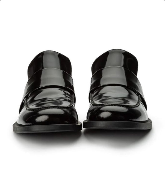 Tony Bianco Rovin Black Hi Shine 2.5cm Loafers Black | AMYDF35169