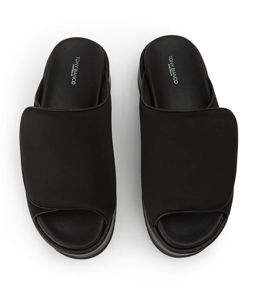 Tony Bianco Roxana Black Scuba 6cm Slides Black | BMYSD89836