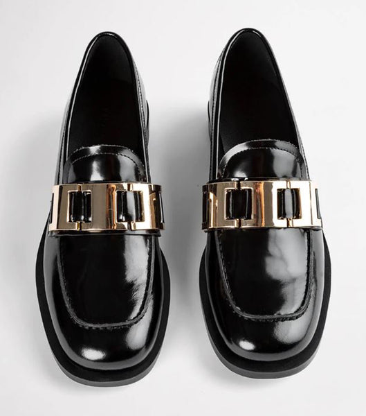 Tony Bianco Ruiz Black Hi Shine 2.5cm Loafers Black | MYEGJ52666