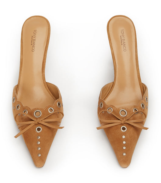 Tony Bianco Shae Butterscotch Suede 8cm Low Heels Beige | MYIIZ21983