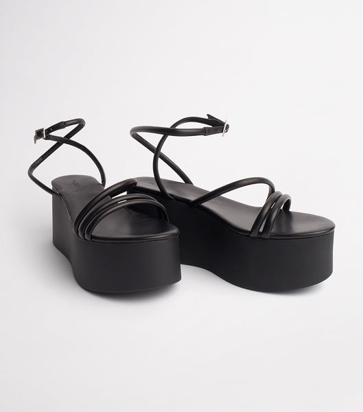 Tony Bianco Tory Black Sheep Nappa 9.5cm Strappy Heels Black | MYEAH34653