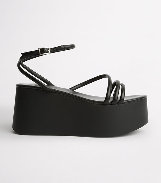 Tony Bianco Tory Black Sheep Nappa 9.5cm Strappy Heels Black | MYEAH34653