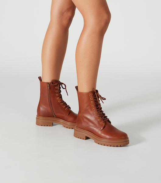 Tony Bianco Wya Cognac 4.5cm Combat Boots Brown | MYEGJ87151