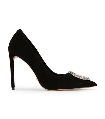 Tony Bianco Alison Black Suede 10.5cm Bling Heels Black | PMYQX64839