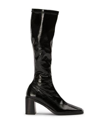 Tony Bianco Damon Black Crinkle Patent 7.5cm Mid Calf Boots Black | EMYHC57619