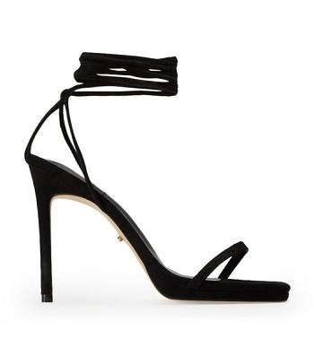 Tony Bianco Fleur Black Suede 11cm Strappy Heels Black | MYJZR48326