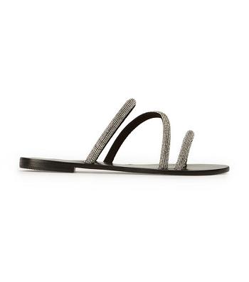 Tony Bianco Fusion Crystal/Black Suede 1cm Flat Sandals Black | LMYSX25102