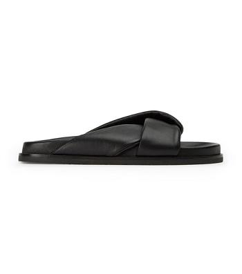 Tony Bianco Lora Black Nappa 1.5cm Slides Black | UMYND39488