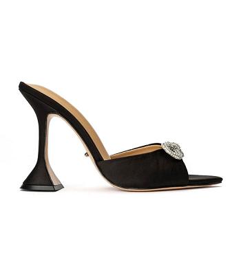 Tony Bianco Montana Black Satin 10.5cm Bling Heels Black | MYZDE56083